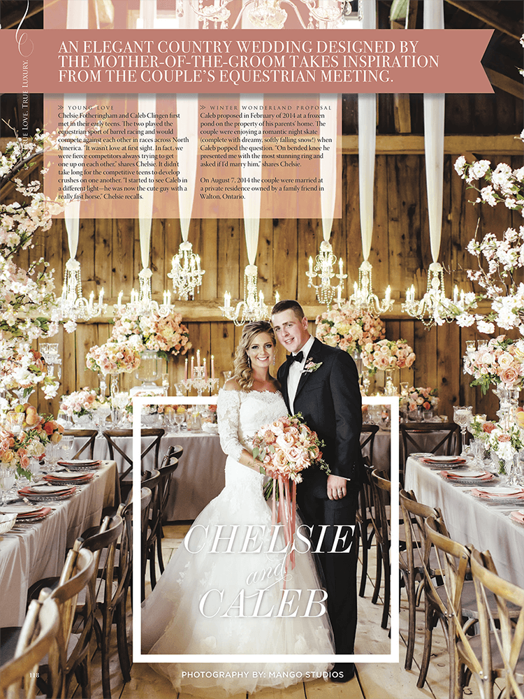 A gorgeous barn wedding for Chelsie and Caleb's wedding, as featured in WedLuxe 's Winter/Spring 2015 issue.