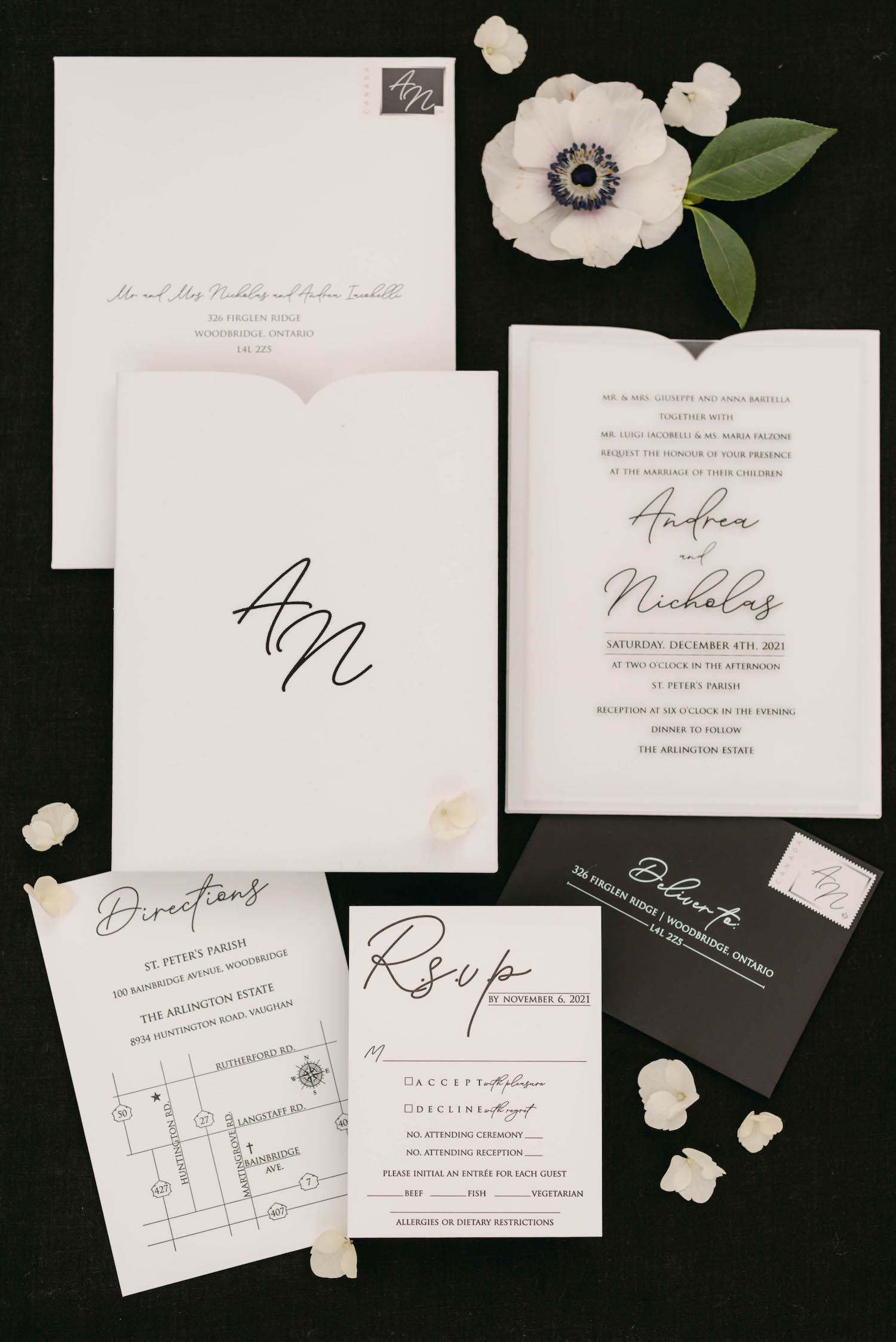 black white wedding invitation toronto
