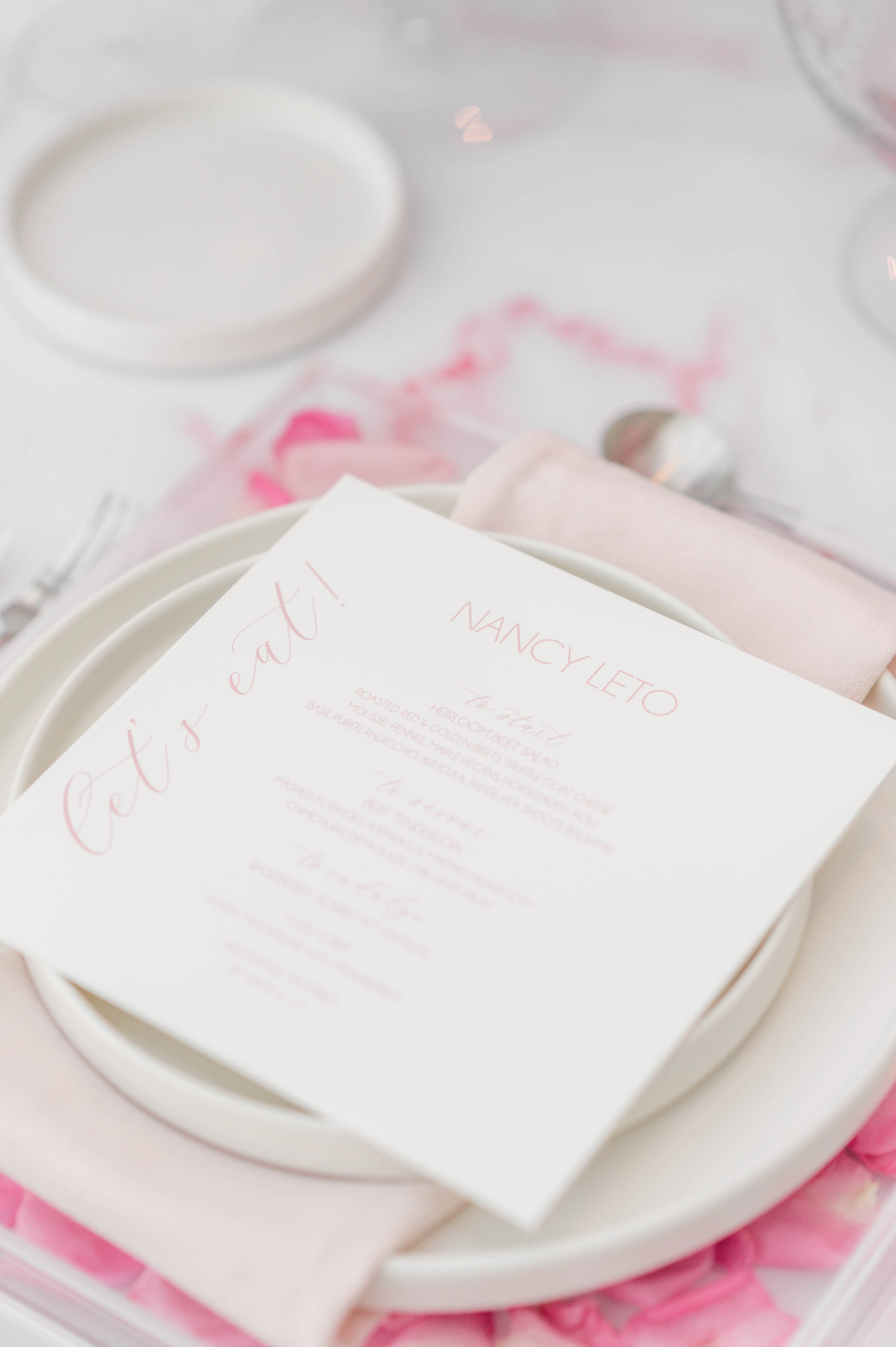 pink bridal shower menu