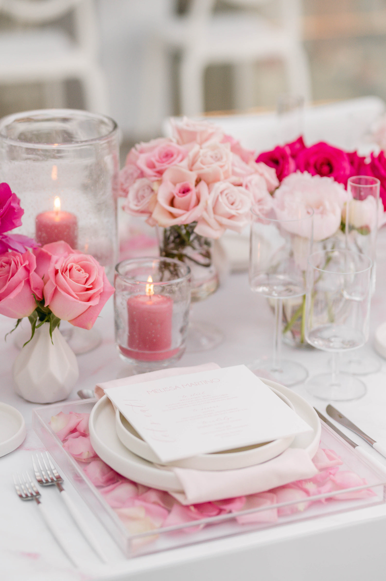pink floral decor bridal shower