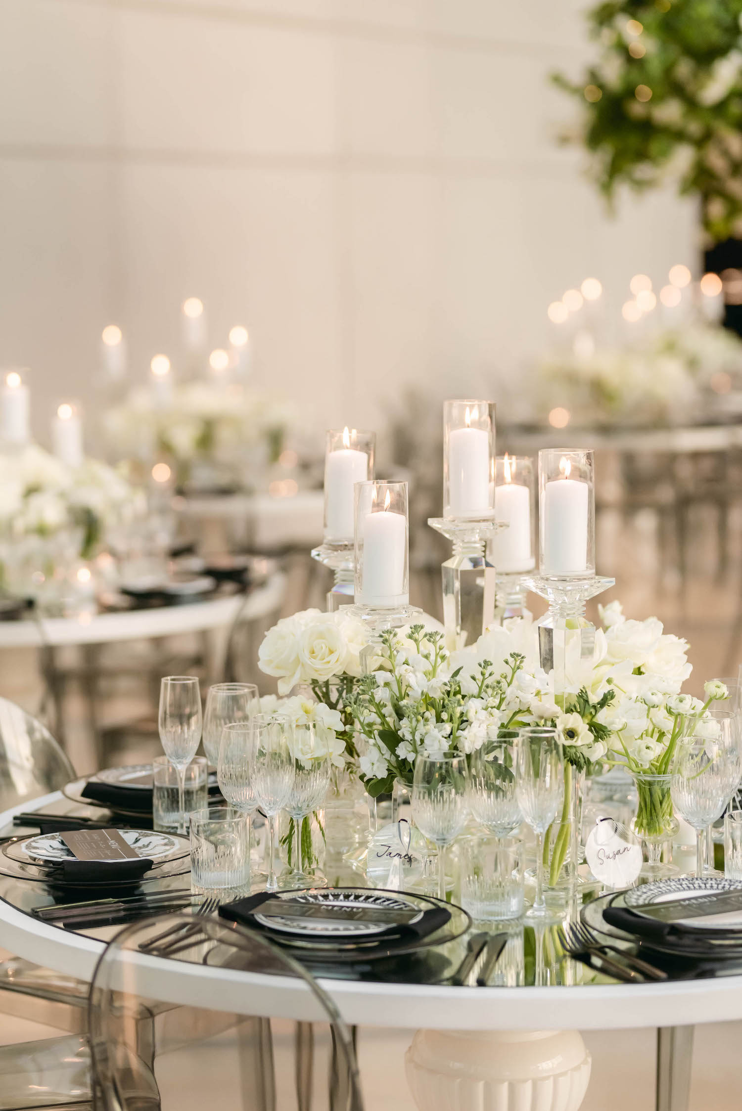 white modern floral wedding decor