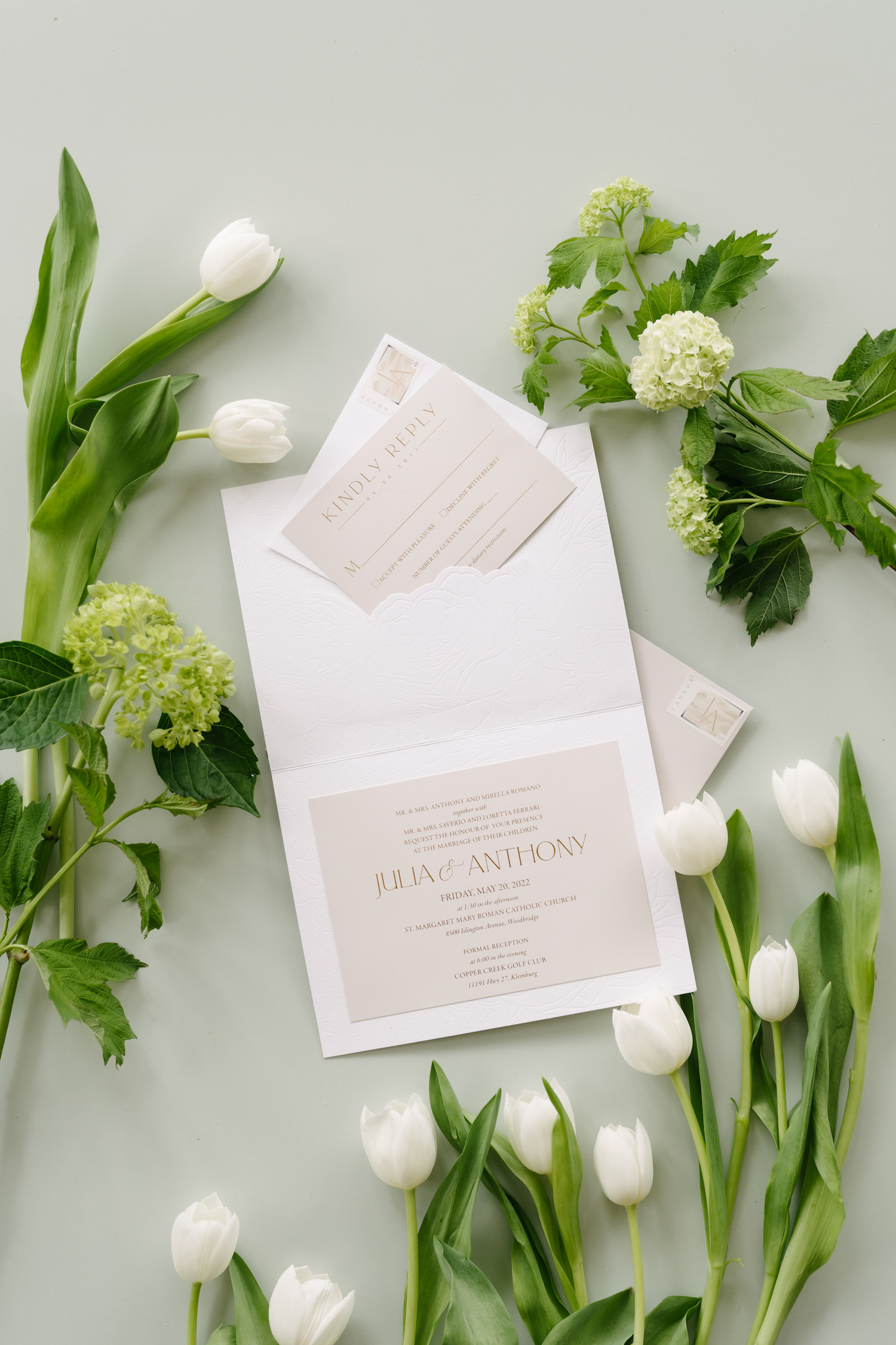 luxury wedding stationery green white