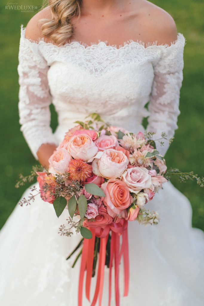 coral peach bridal flowers