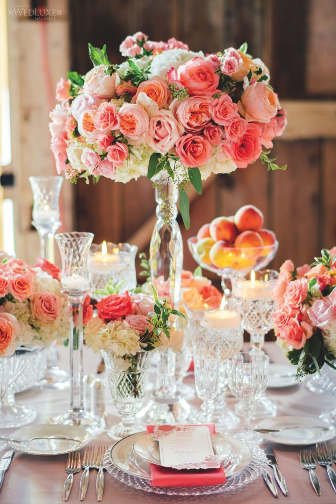 coral pink centrepieces crystal
