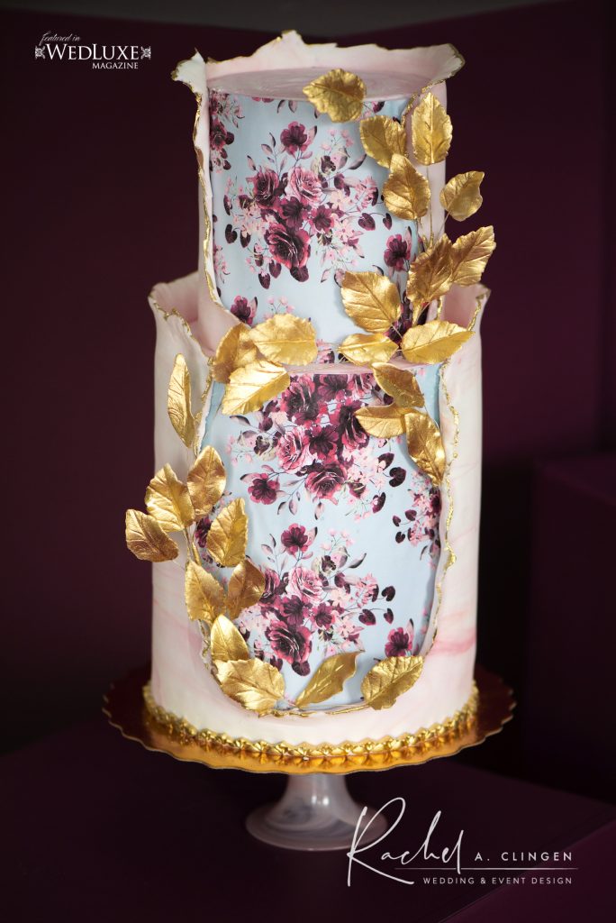 mauve burgandy wedding cake