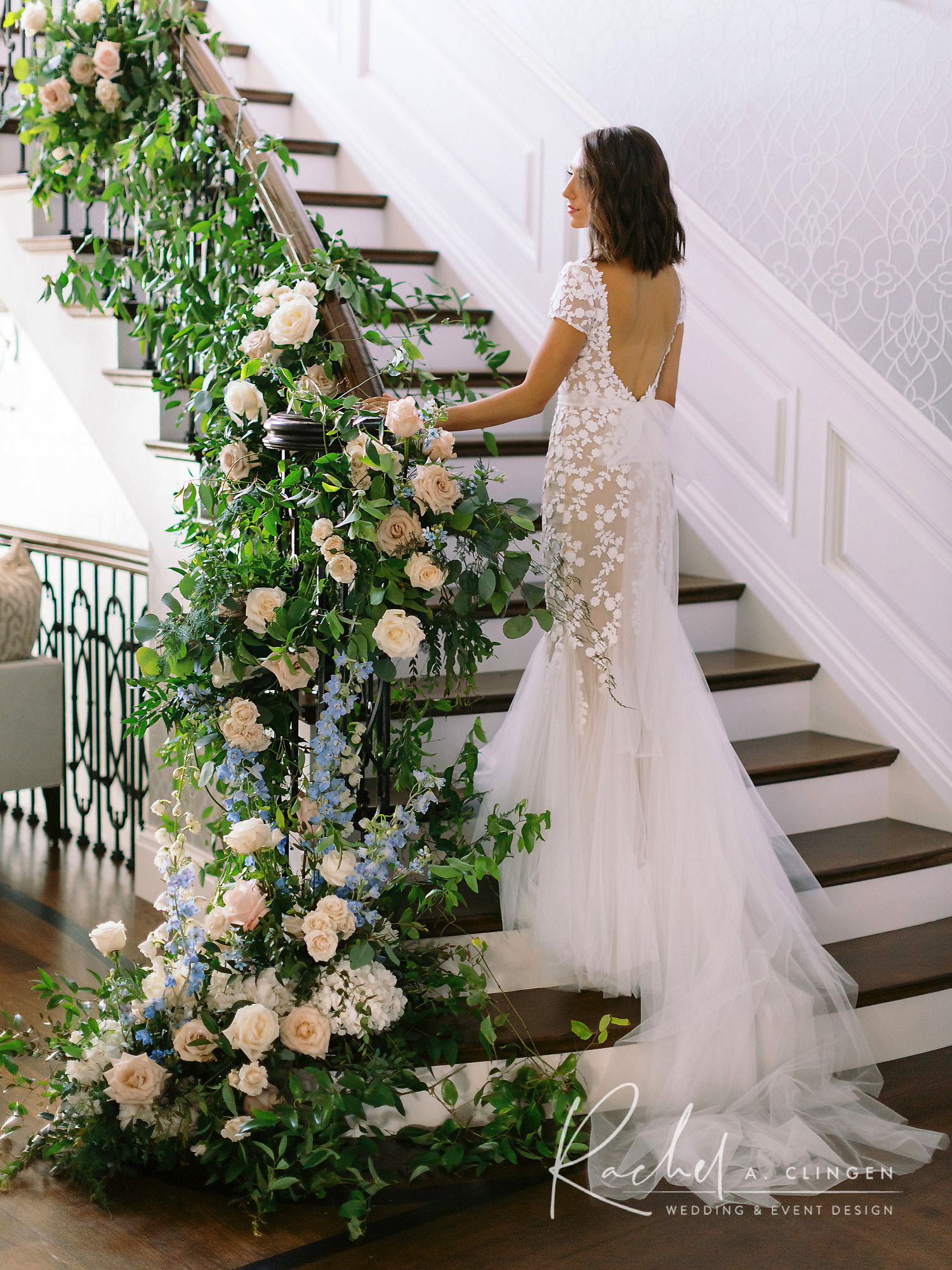 wedding staircase flowers