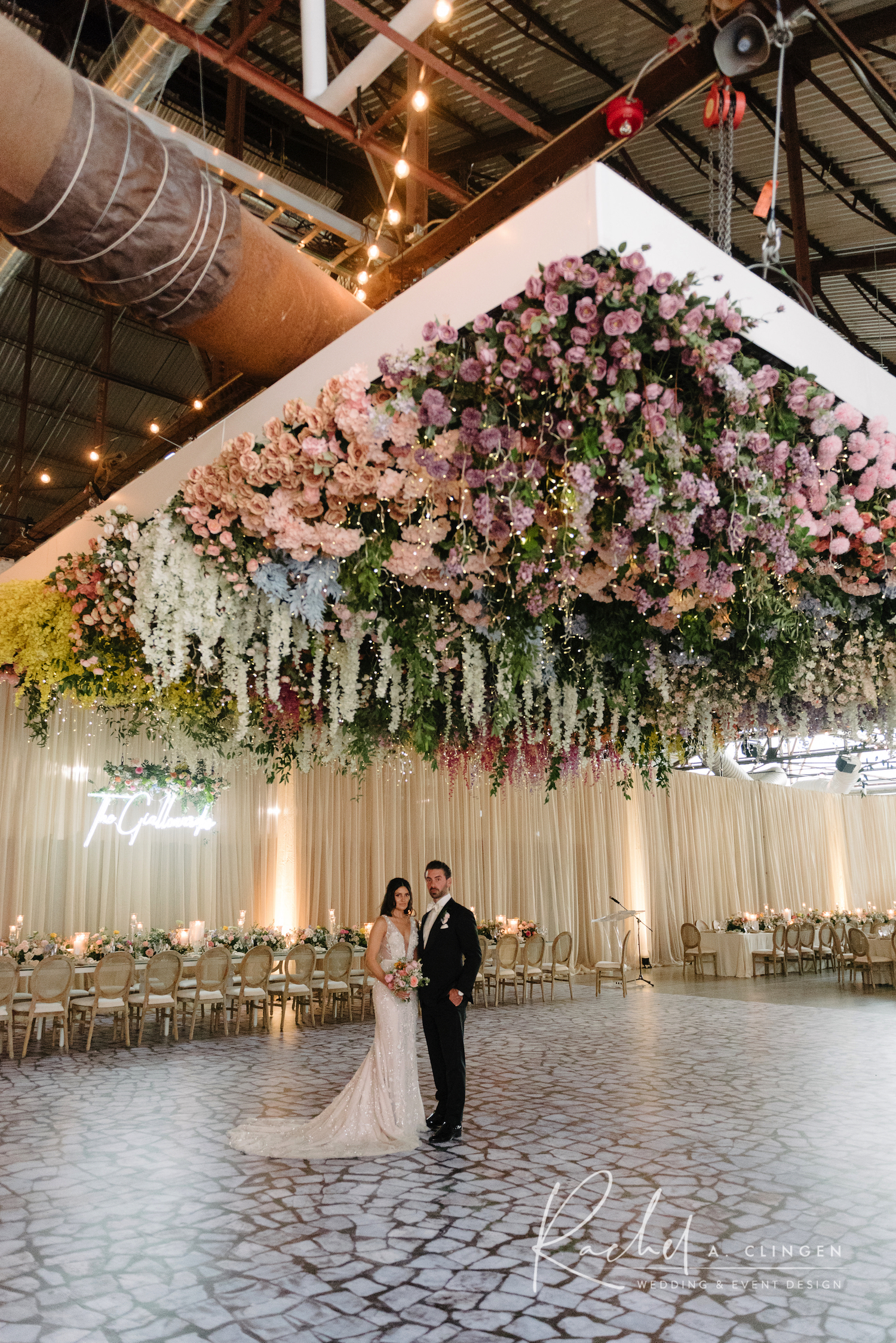 cieling flowers suspension wedding