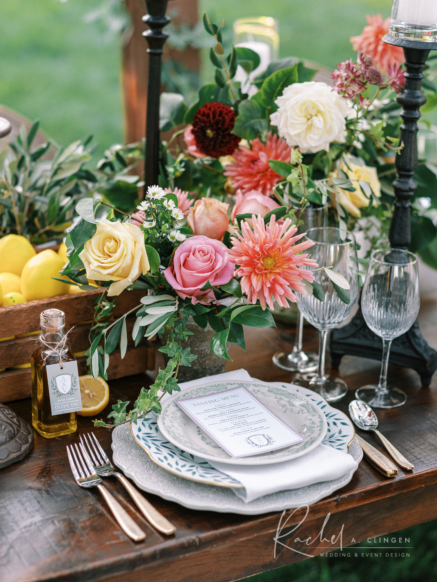 tuscan inspired dinner party flowers