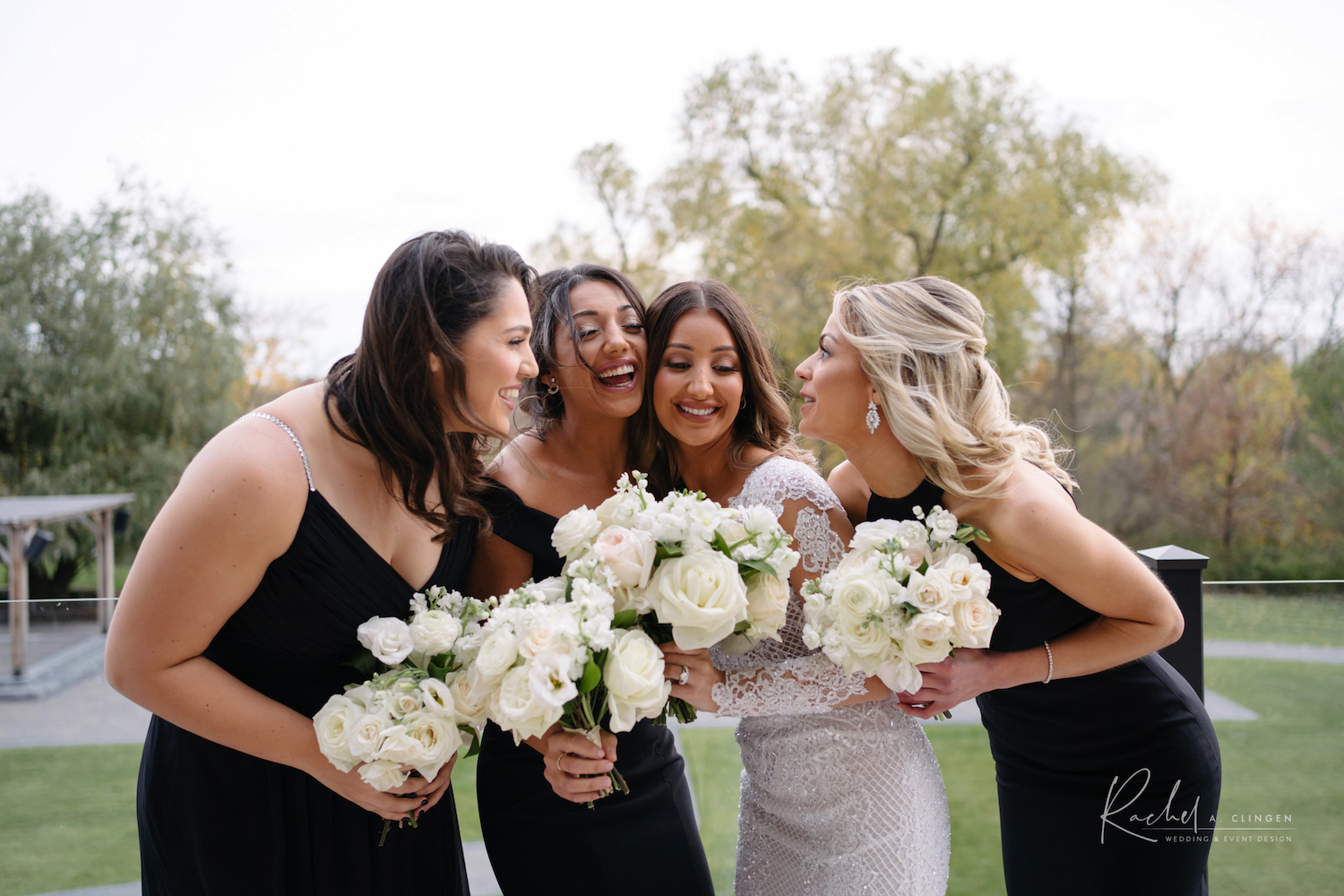 black white monochromatic wedding bridesmaids bouquets 1