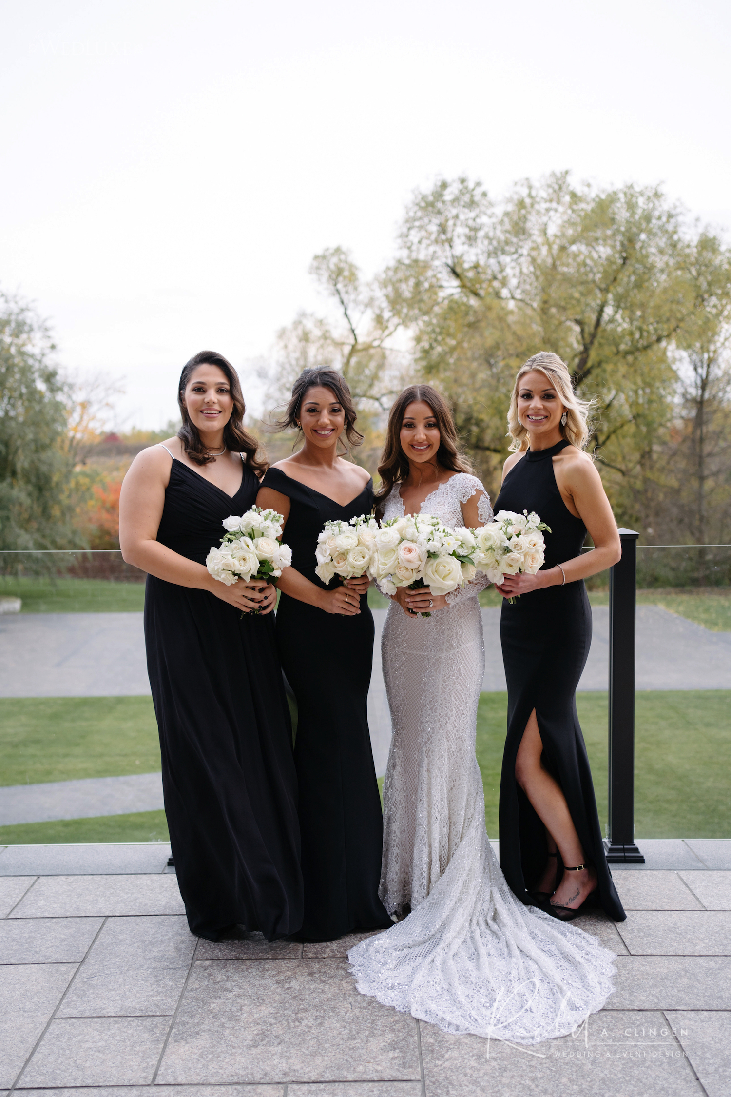 christina bridesmaids black white wedding