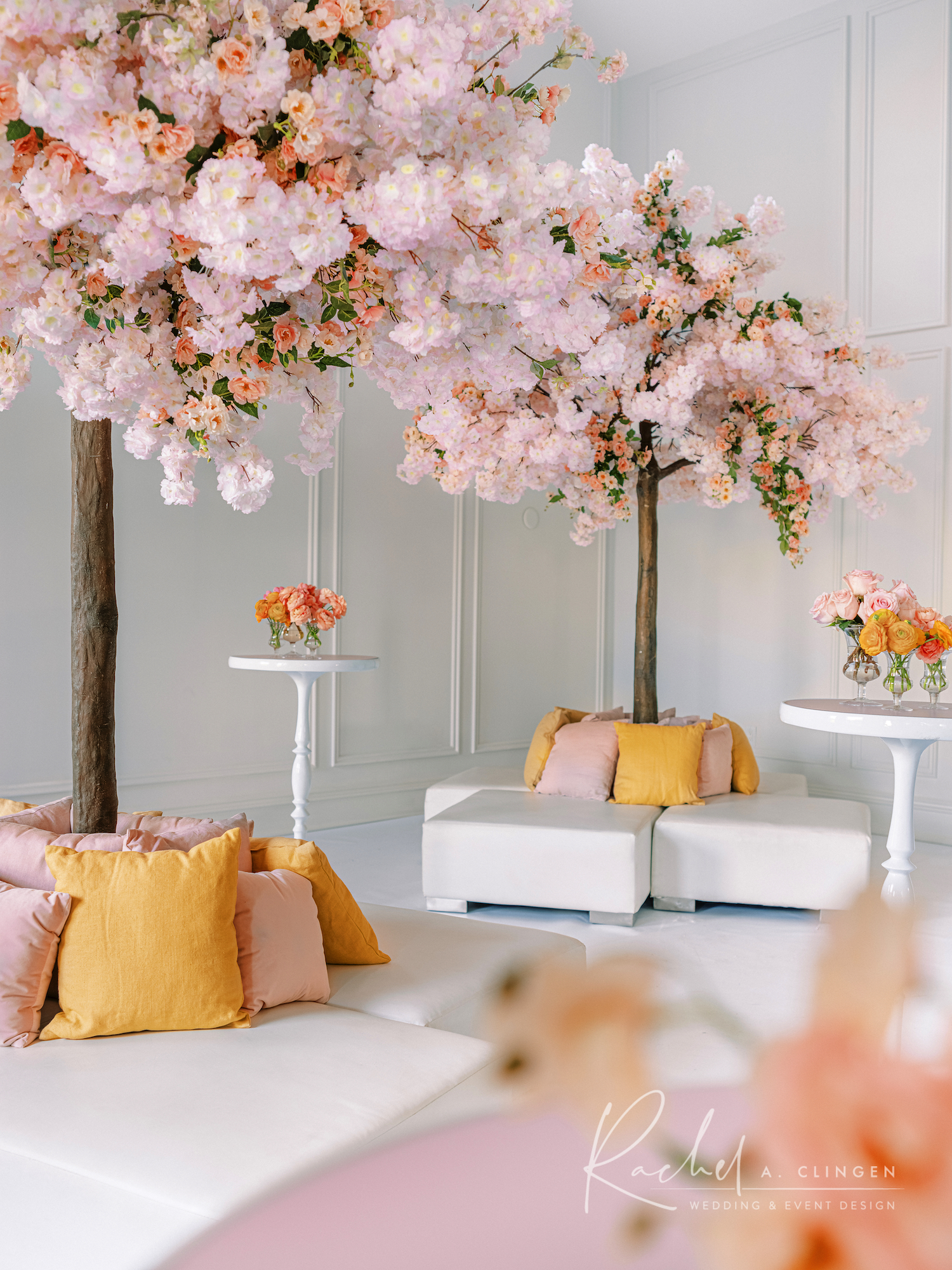 peach terra cotta weddding decor lounge