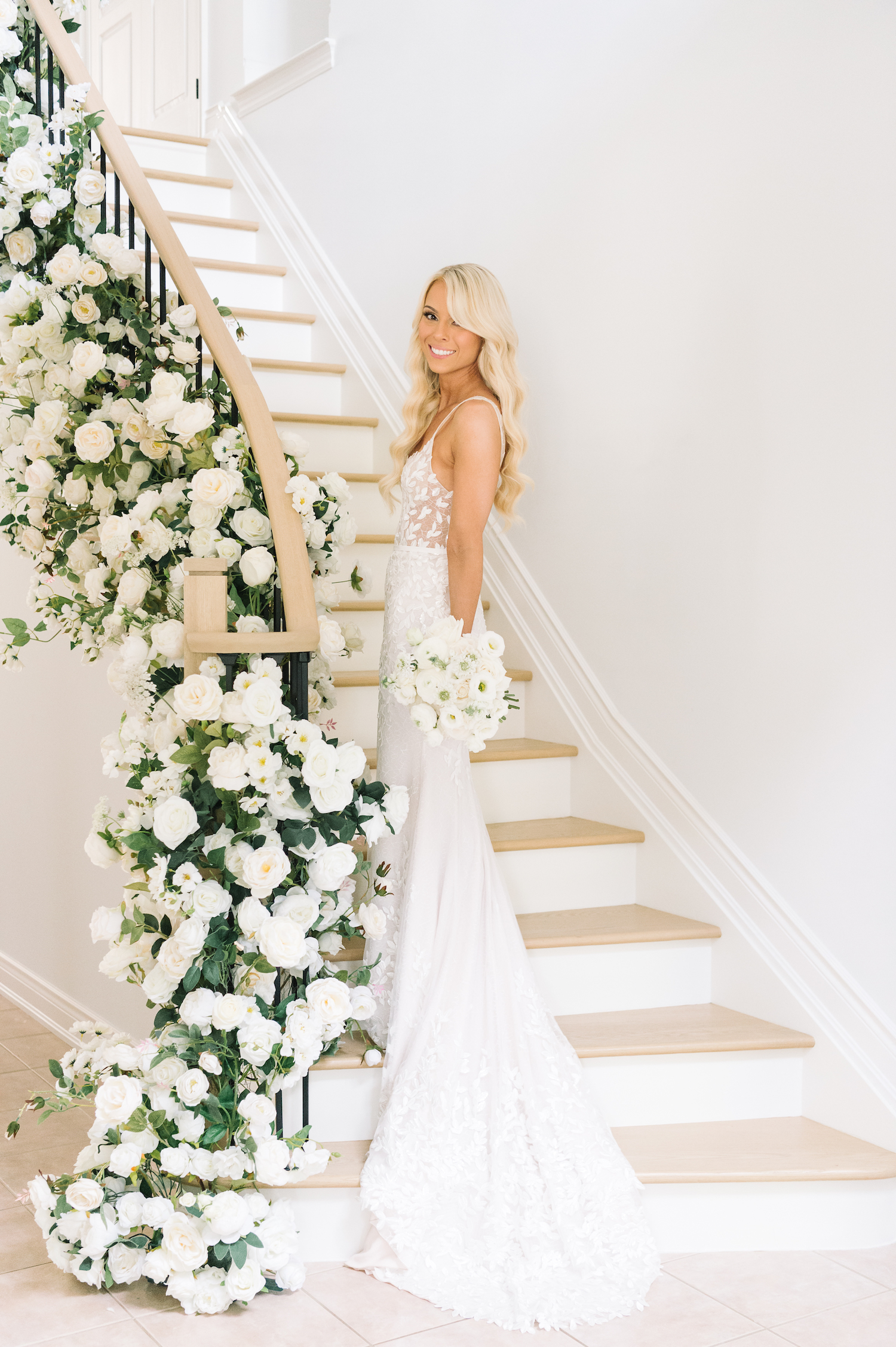 brides house florals staircase
