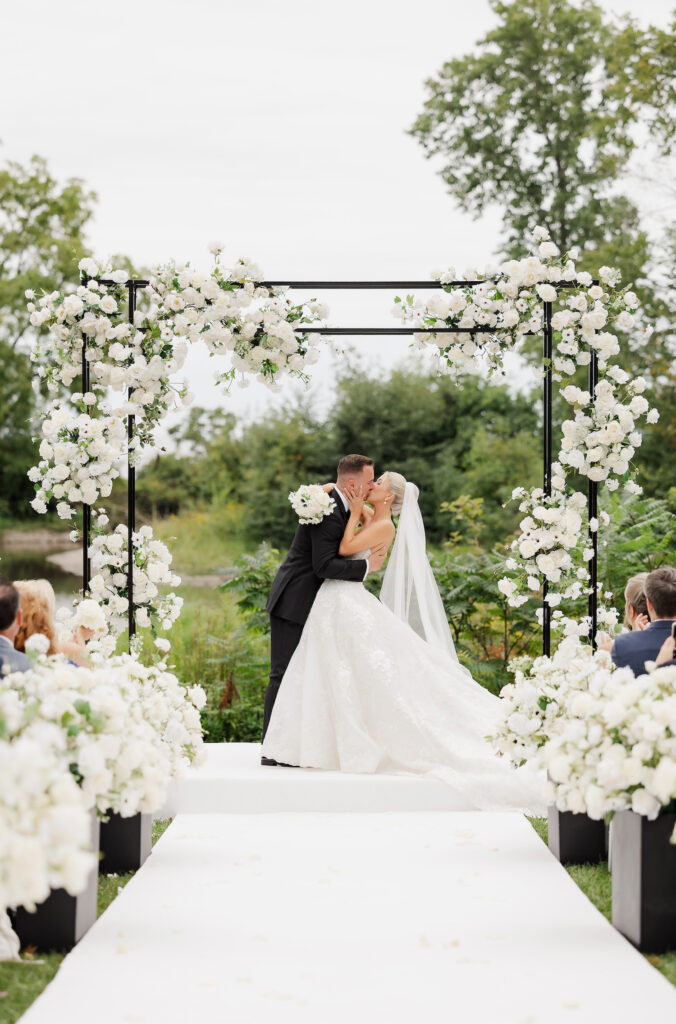 black white wedding flowers Julia geoff wedding arch