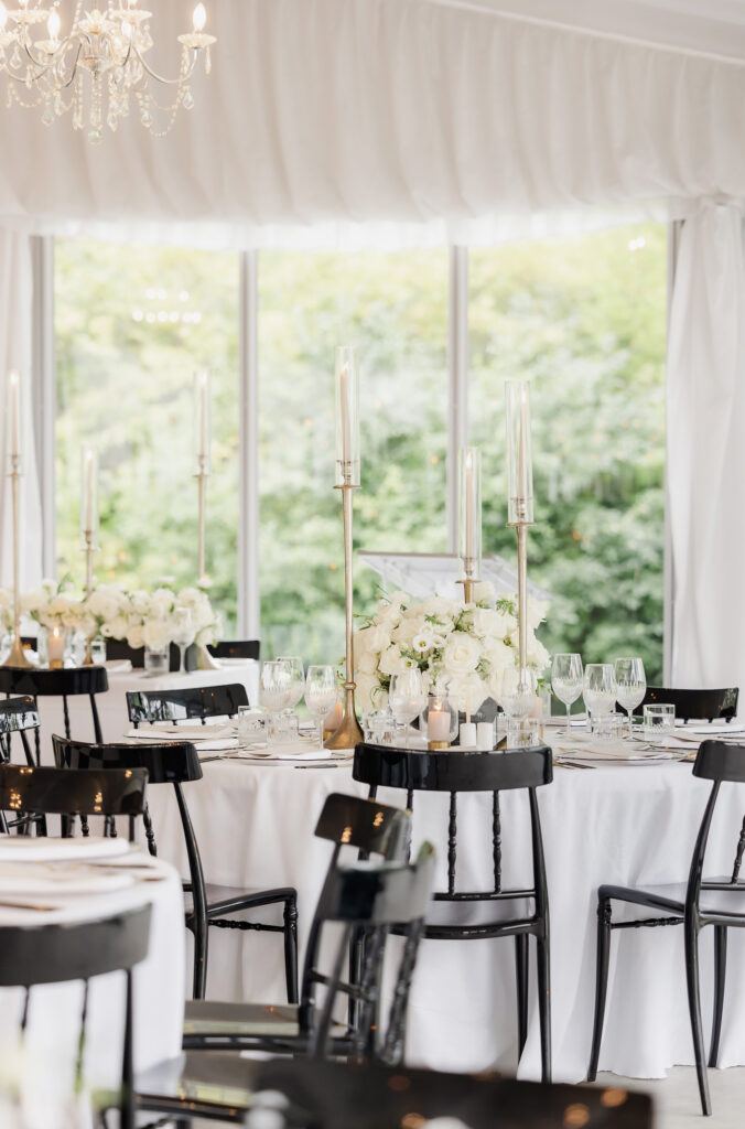 black white wedding style centrepieces