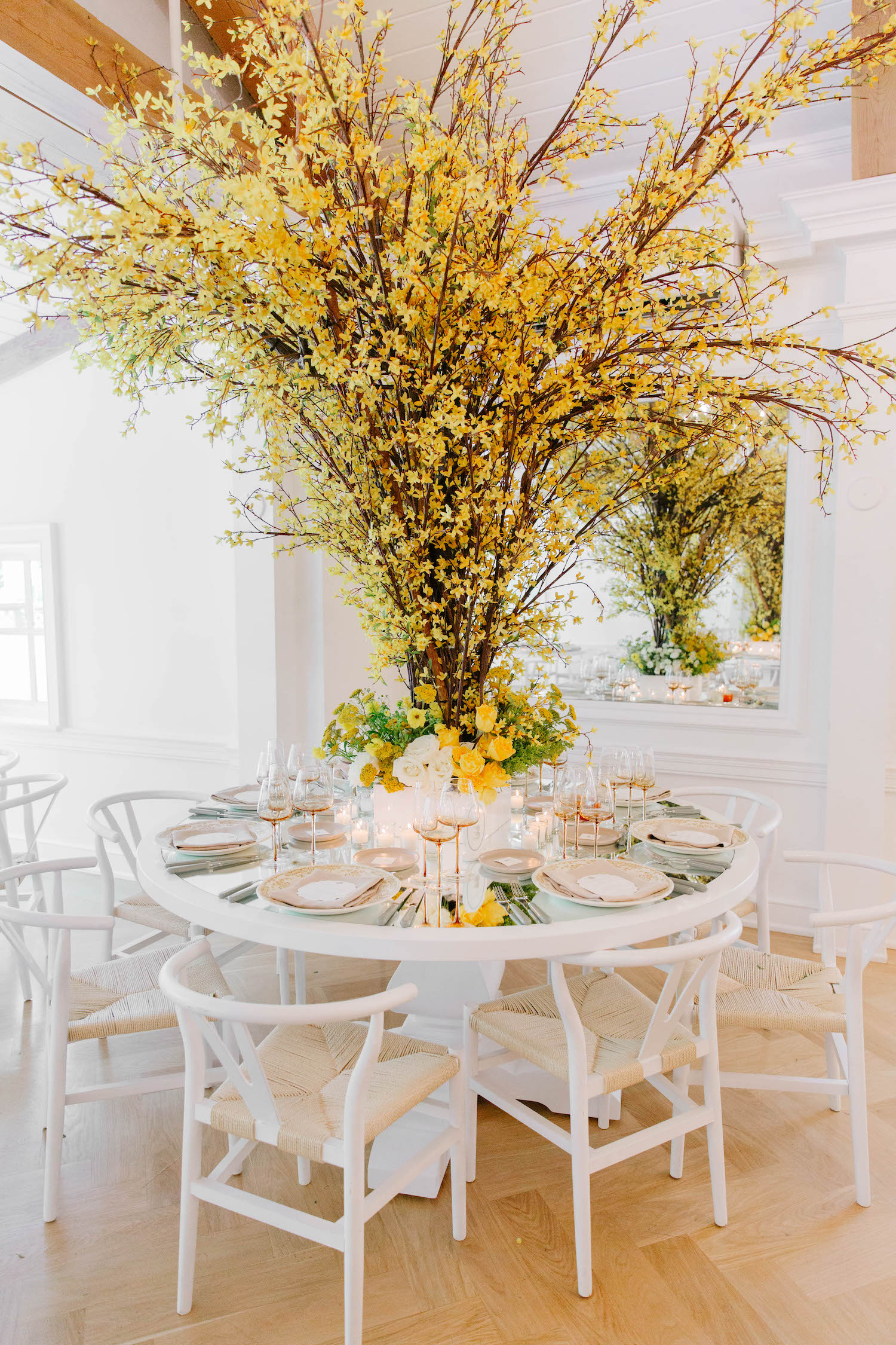 yellow forsythia centrepiece design