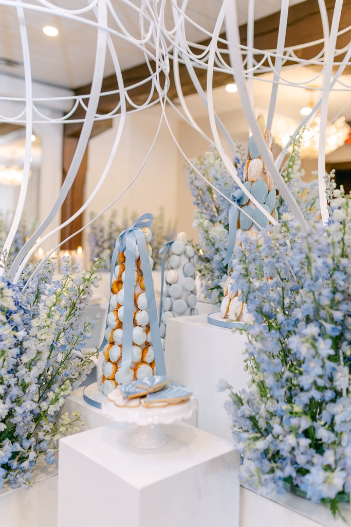 blue delphinium centrepieces baby shower